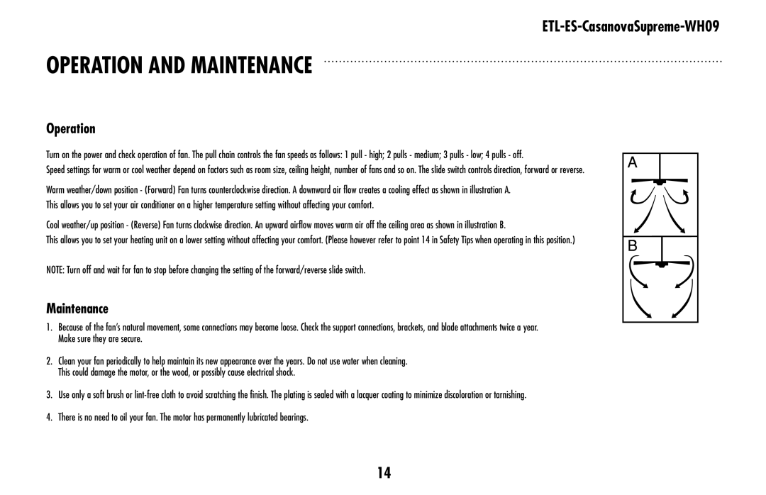 Westinghouse 78126 owner manual Operation And Maintenance 